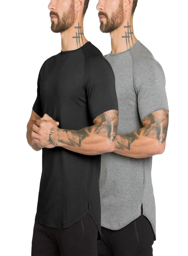 TEZO Mens Gym Workout Slim Fit Short Sleeve T-Shirt Cotton Performance Athletic Shirts Running Fitness Tee Loungewear(LGBK L) - Image 1